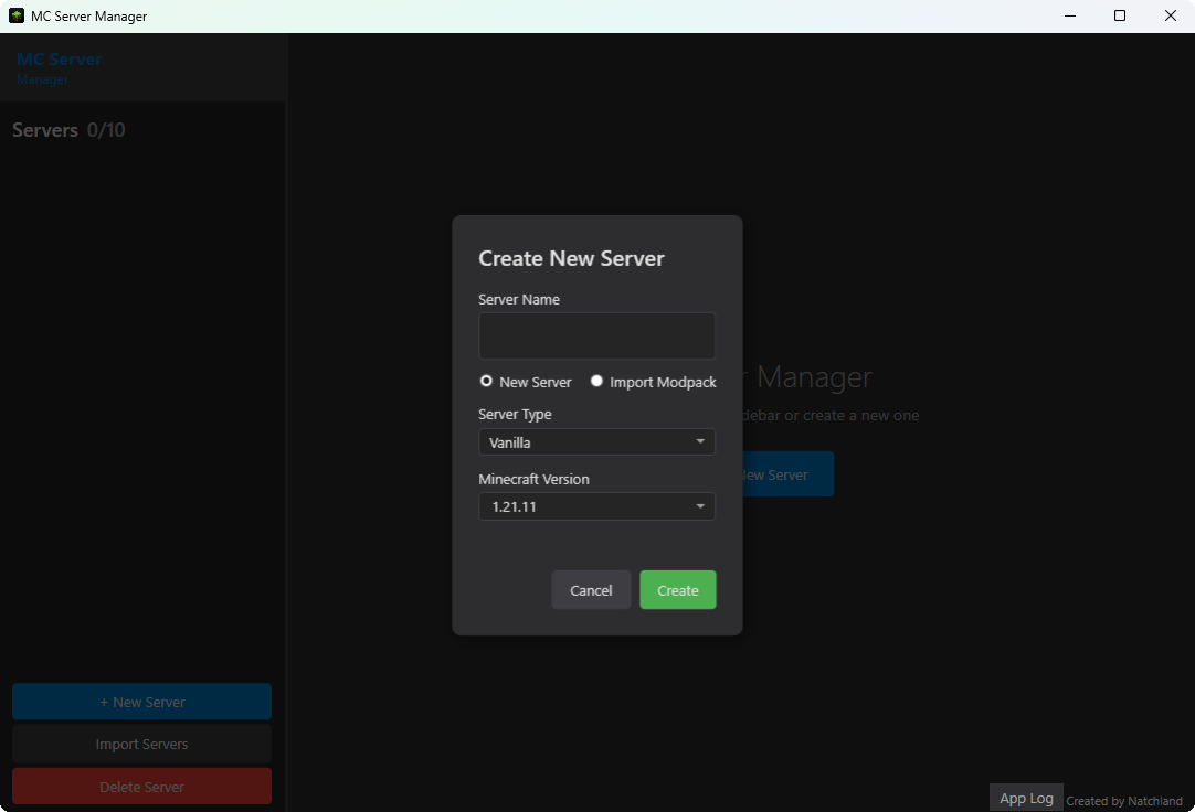 MC Server Manager - Create Server